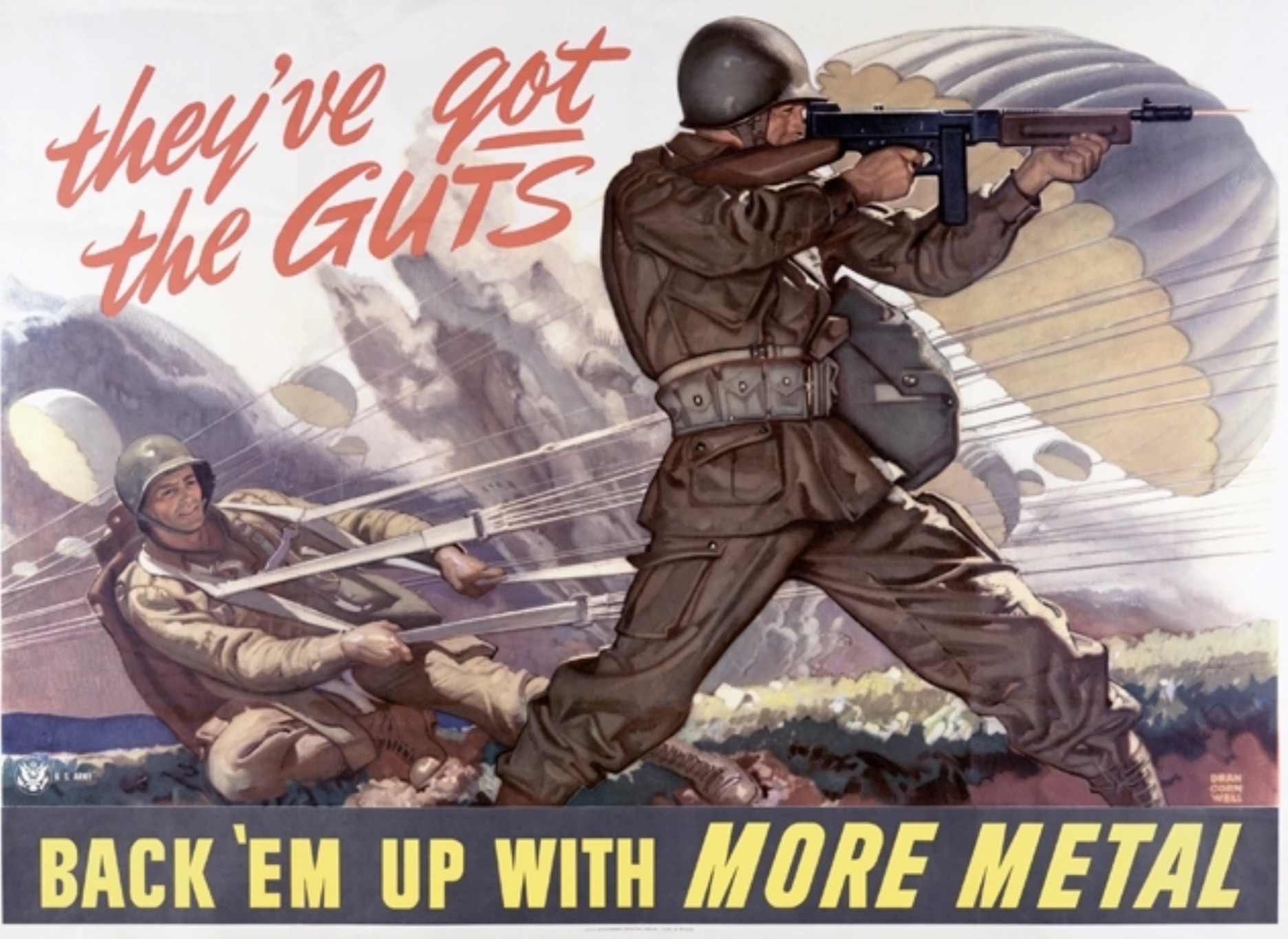 A poster promoting salvaging scrap and other materials to be used in wartime manufacturing. 